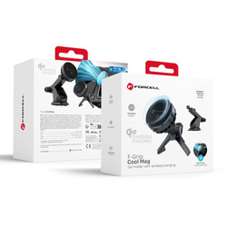 FORCELL F-GRIP Cool Mag uchwyt samochodowy magnetyczny do szyby / kratki z technologią chłodzenia Cold Protect i ładowaniem indukcyjnym kompatybilny z MagSafe Qi2 15W czarny
