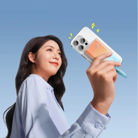 Baseus Popsicle 5200 mAh 20 W Powerbank mit integriertem Lightning Kabel (+ weißes Baseus Simple USB-C – USB-C 60 W/20 V/3 A/30 cm Kabel) – blau-orange