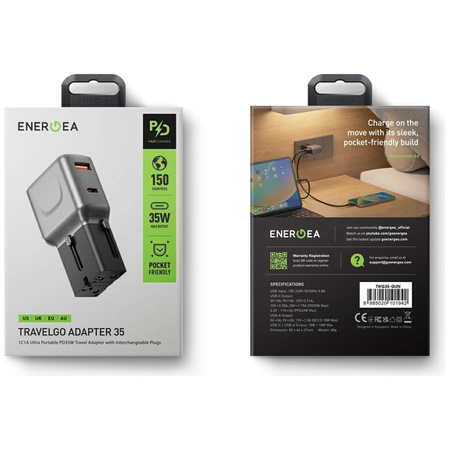 Ładowarka sieciowa Energea TravelGo      Adapter 35 USB-A/USB-C 35W grafitowo-czarny