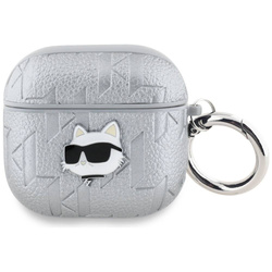 Oryginalne Etui APPLE AIRPODS 4 Karl Lagerfeld Cover Monogram Choupette Head srebrne