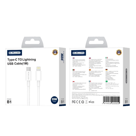 Jellico B1 USB-C/Lightning PD 20W cable 1m White