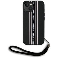 Karl Lagerfeld Saffiano Athleisure Stripes Cord iPhone 15 Hülle - Rosa