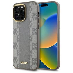Original Handyhülle IPHONE 14 PRO MAX DKNY Hardcase Leather Checkered Mono Pattern MagSafe (DKHMP14XPCPVSLE) beige