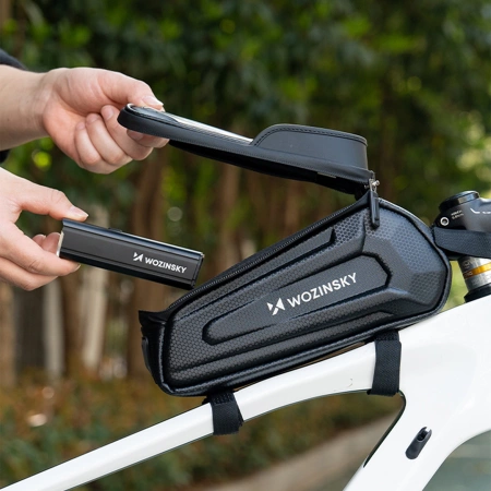 Sakwa rowerowa Wozinsky na ramę pancerna z kieszonką na telefon 1.7 l - czarna