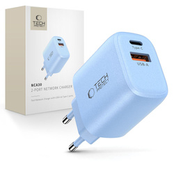 TECH-PROTECT NCA30 2-PORT NETWORK CHARGER PD 30W / QC3.0 BABY BLUE