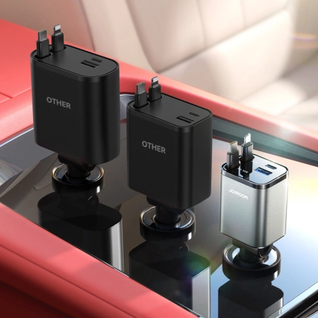 Joyroom JR-CCL05 30W 4-in-1 Autoladegerät mit 2 integrierten einziehbaren Kabeln - Dunkelgrau