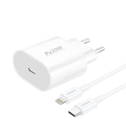 Foneng Ładowarka sieciowa EU39 - Typ C - PD 20W 3A z kablem Typ C na Lightning biała
