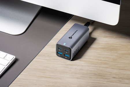 FORCELL F-ENERGY GaN III VT-49 ładowarka biurkowa 2 x Typ C + 2 x USB A PD QC4.0 SFC2.0 5A 100W szara