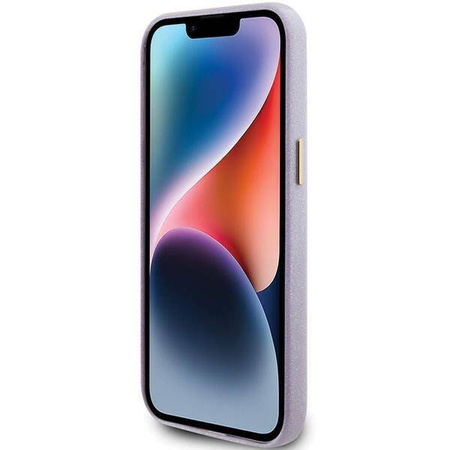 Guess Glitter Glossy Script Hülle für iPhone 15 Pro Max – Flieder