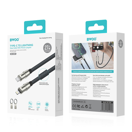 BWOO Smycz, zawieszka, kabel USB-C do USB-C 60W, 0,3 m