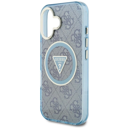 Guess IML Metal Glitter 4G Circle Triangle MagSafe Case for iPhone 16 - Blue