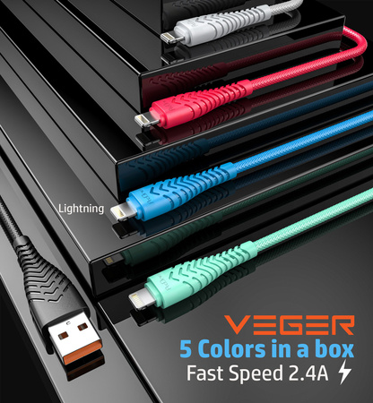 VEGER kabel USB do Apple Lightning 8-pin 2,4A 2,0 V105 1,2m czarny