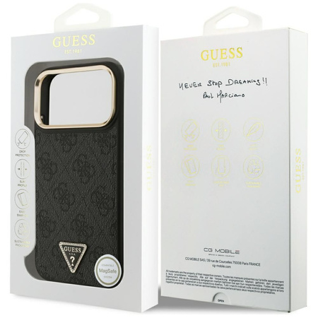 Guess Nakładka Magsafe 4G PU Leather Case With Triangle Logo And Gold Metal Camera Frame Do iPhone 17 Pro Max Brązowa