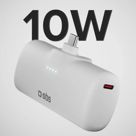 SBS EcoPower 5000 mAh 10W Powerbank mit integriertem USB-C-Anschluss - Weiß