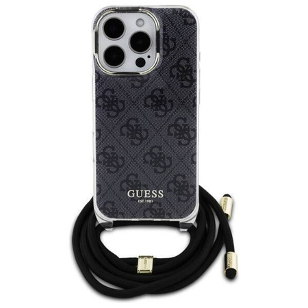 Original Handyhülle IPHONE 16 PRO Guess Hardcase Crossbody Cord 4G Print (GUHCP16LHC4SEK) schwarz