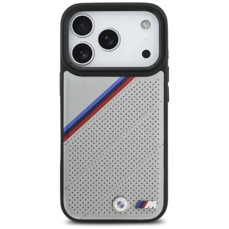 Etui BMW M Tricolor Metal Logo MagSafe do iPhone 17 Pro - szare