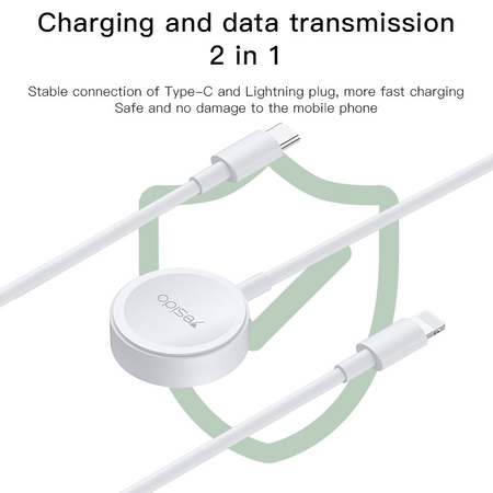 Yesido Ładowarka indukcyjna CA113 do smartwatch Apple Watch z kablem Typ C na Lightning biała