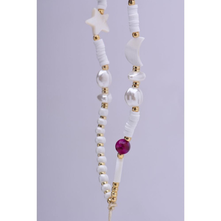 Zawieszka MUSZELKI do telefonu / długość sznura 44cm (22cm w pętli) / na rękę - białofioletowy