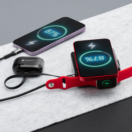 Wielofunkcyjna ładowarka Forcell F-Energy 6w1 USB A + USB C PD 45W + power bank 15000 mAh + ładowanie bezprzewodowe 15W czarna