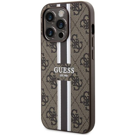 Guess 4G Printed Stripes MagSafe-Hülle für iPhone 15 Pro – braun