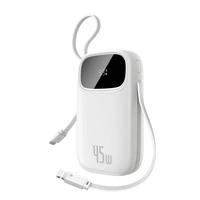 Baseus EnerFill FC31 20000mAh 45W Powerbank mit Digitalanzeige und 2 integrierten Kabeln (USB-C + Lightning) - Weiß