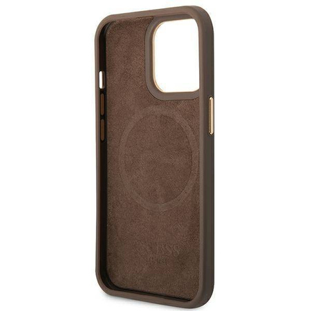 Original Case IPHONE 14 PRO Guess Hard Case 4G Logo Plate MagSafe (GUHMP14LU4GPRW) brown