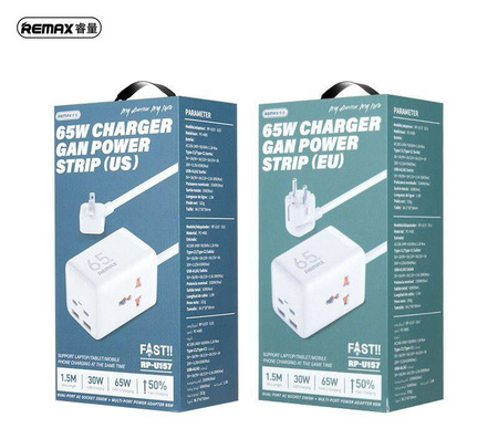 ŁAD SIEC REMAX GAN POWER STRIP 65W RP-U157 2xUSB+2xUSB-C 1.5M WHITE