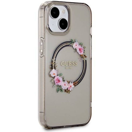 Guess IML Flowers Wreath MagSafe case for iPhone 15 / 14 / 13 - black