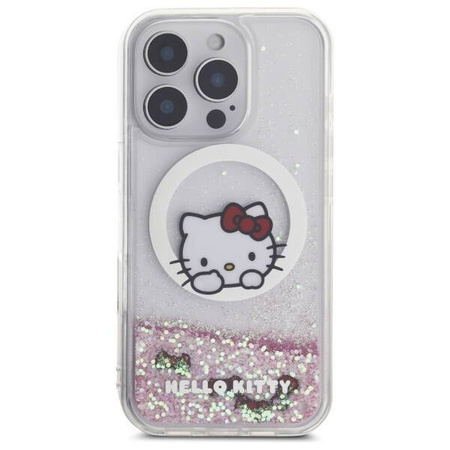 Original Case IPHONE 16 PRO Hello Kitty Hardcase Liquid Glitter Sweet Kitty Bows MagSafe (HKHMP16LLSWKH) white