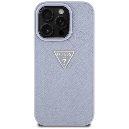 Schutzhülle IPHONE 16 PRO MAX Guess Hot Stamp 4G Pattern Triangle Metal Logo violett