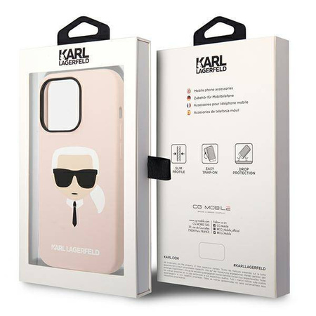 Oryginalne Etui IPHONE 14 PRO Karl Lagerfeld Hardcase Silicone Karl`s Head jasny róż