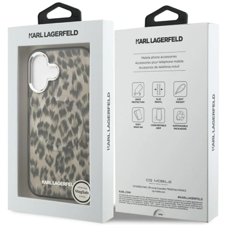 Etui Karl Lagerfeld IML Leopard Pattern MagSafe do iPhone 16 - brązowe