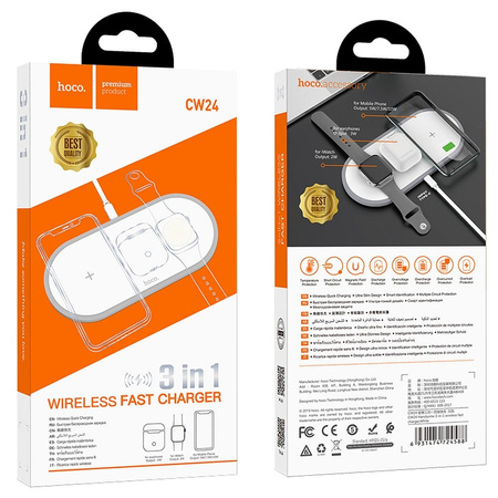 HOCO ładowarka indukcyjna Qi 3w1 ( telefon + zegarek + airpods ) 2A 10W CW24 biała