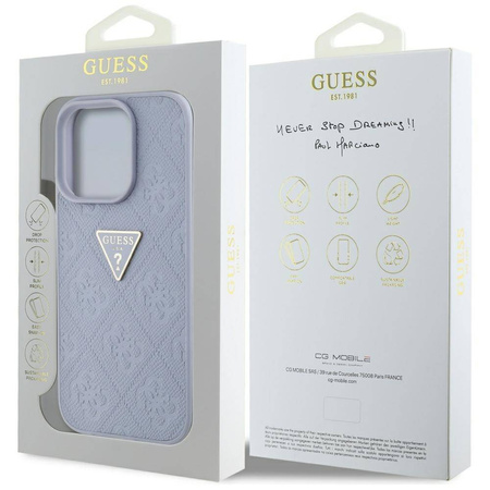 Schutzhülle IPHONE 16 PRO Guess Hot Stamp 4G Pattern Triangle Metal Logo violett