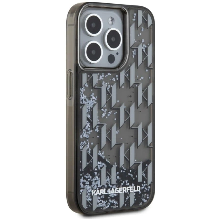 Karl Lagerfeld Liquide Glitter Monogram Gradient iPhone 15 Pro Hülle - Schwarz