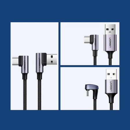 Ugreen kątowy kabel przewód USB - USB Typ C Quick Charge 3.0 QC3.0 3 A 1 m szary (US176 20856)