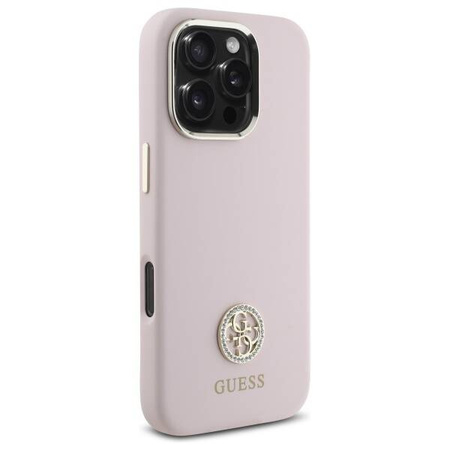 Original Handyhülle IPHONE 16 PRO Guess Hardcase Silicone Logo Strass 4G (GUHCP16LM4DGPP) blassrosa