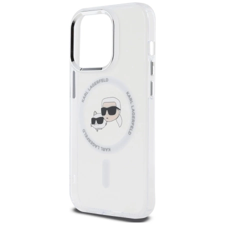 Karl Lagerfeld IML Metal Karl &amp; Choupette Head MagSafe iPhone 14 Pro Case - White
