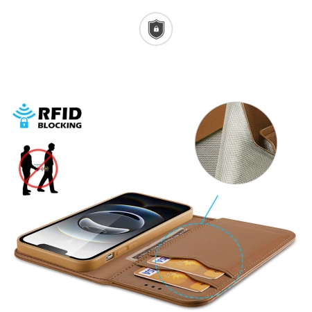 Dux Ducis Hivo iPhone 16e Case with Flip and RFID Protection - Brown