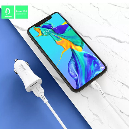 ŁADOWARKA SAMOCHODOWA 3A BIAŁA DENMEN 3100mA DUAL FAST CHARGING 2XUSB DZ06 15W