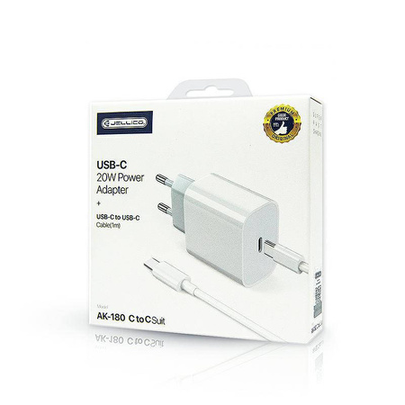 Ładowarka Sieciowa 20W PD USB-C + Kabel USB-C - USB-C Jellico AK180 biała
