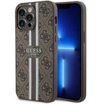 Etui Guess 4G Printed Stripes MagSafe na iPhone 15 Pro Max - brązowe
