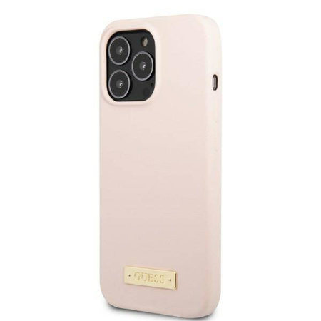 Original Case IPHONE 13 PRO Guess Hard Case Silicone Logo Plate MagSafe (GUHMP13LSPLP) pink