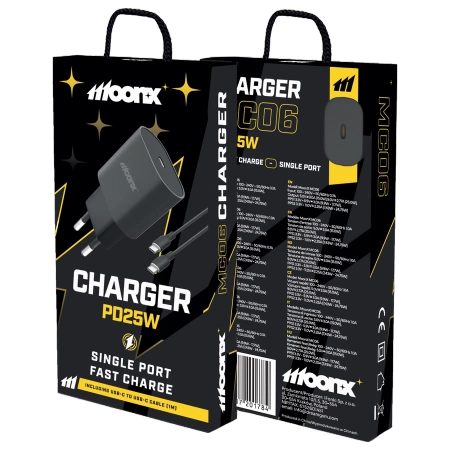 MOONX wall charger MC06 PD 25W 1xUSB-C + cable USB-C - USB-C Black