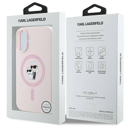 Original Case IPHONE 16 PLUS Karl Lagerfeld Hardcase Silicone Karl&Choupette Ring MagSafe pink