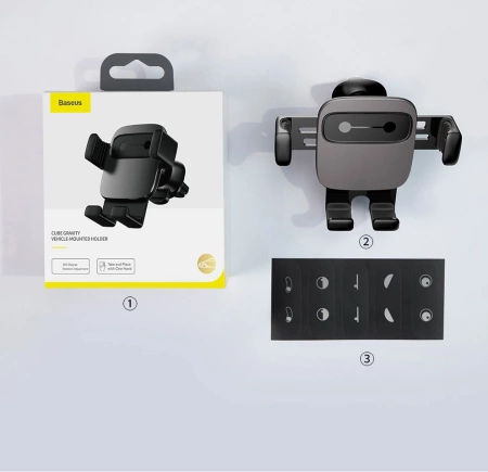 Baseus Cube grawitacyjny uchwyt samochodowy na kratkę wentylacyjną nawiew na telefon czarny (SUYL-FK01)