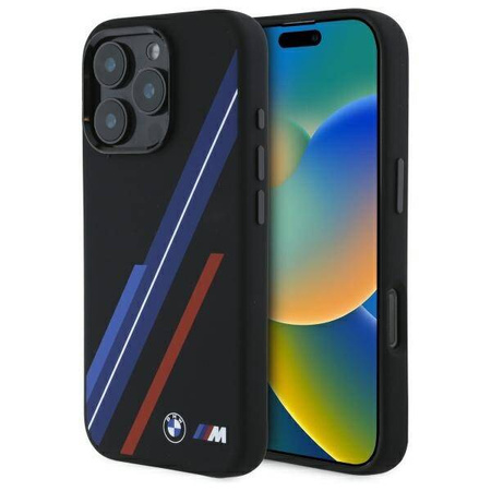 Original Case IPHONE 16 PRO MAX BMW Hardcase Silicone Random Lines MagSafe (BMHMP16X23SSPK) black
