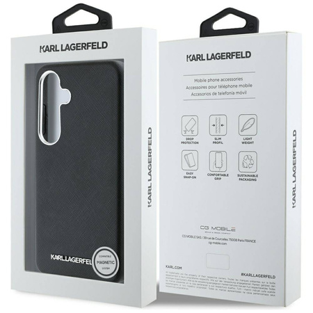 Original Handyhülle SAMSUNG GALAXY S25+ Karl Lagerfeld Saffiano Full Wrapped Elongated Metal Logo MagSafe schwarz
