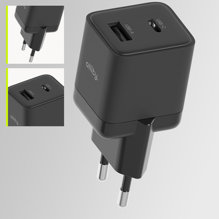 Allity ładowarka sieciowa GaN PD QC ATC-01-20WAC 1x USB-C 1x USB-A 20W czarna