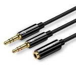 UGREEN AV140 Rozdzielacz audio AUX słuchawki + mikrofon do kabel mini jack 3,5 mm, ABS (czarny)
